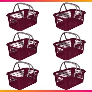 Imagem de Kit 06 Cesta Cestinha Plástica Supermercado c/ Alça 09L - Usual Utilid