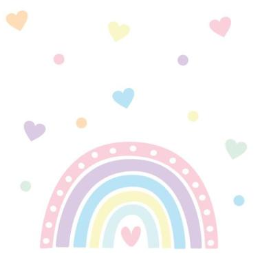 Imagem de Adesivo De Parede Infantil Arco Iris 100 Bolinhas E Corações - Ouro Pr