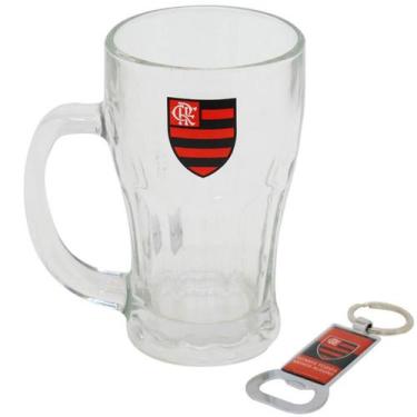Imagem de Caneca Vidro Com Abridor Garrafas 450ml - Flamengo - Mileno