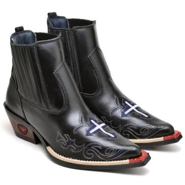 Imagem de Bota Country Masculina Couro Bico Fino Bordada Conforto - Fakcini, Pre