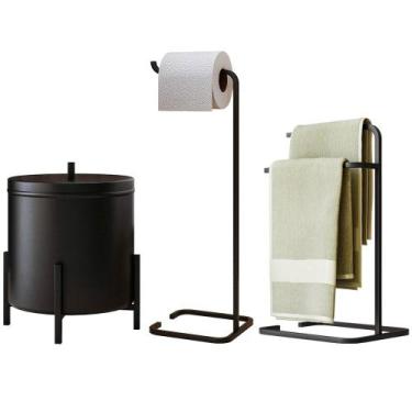Imagem de Kit Para Banheiro 3 Peças Luxe em Aço D09 Preto - Mpozenato, Preto, 2,