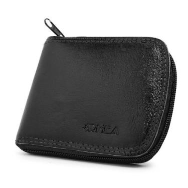 Imagem de carteira masculina couro fecho ziper grande cartao nota - RHEA, Preto