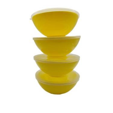 Imagem de 4 Potes Redondo Com Tampa Marmita Sobremesa 600 Ml Amarelo - Dehaus