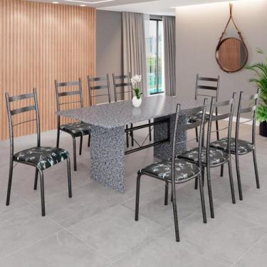 Imagem de Conjunto Sala de Jantar Mesa Retangular 180x75cm Tampo Granito Ocre 8 