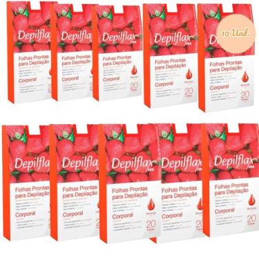 Imagem de Kit 10 Folhas Prontas Corporais Depilação Cera Depilflax Morango 200 U