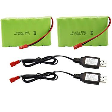 Imagem de Blomiky 2 Pack 7.2V 900mAh 6 Cell AA Nicd Rechargeable Battery with Red JST Plug and USB Charger Cable for New Version TR-211 TR-212 TR-215 550 15 Channel RC Excavator 550 Battery 2