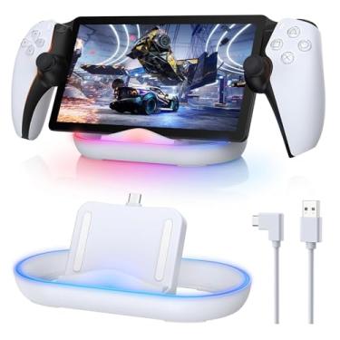 Imagem de Suporte de carregamento para PS Portal Remote Player, estação de carregamento portátil com 14 modos de luz RGB e cabo tipo C, acessórios de suporte de base de carregamento para console de portal