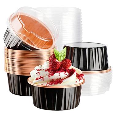 Imagem de EUSOAR Copos de cozimento de ramekin, 30 peças de folhas de alumínio de 142 g, forros de muffin para cupcake com tampas, mini formas de torta com tampas, recipientes descartáveis para creme brulee ou