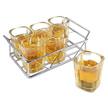 Imagem de LELE LIFE 6 peças de copos de shot com suporte de copo de aço inoxidável, conjunto de copos de dose quadrados engraçados de 59 ml, copos de tequila, presentes legais de tequila para homens, fácil de