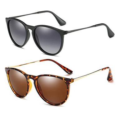 Imagem de Ziwanule Óculos de sol redondos polarizados para mulheres, homens, retrô, feminino, proteção UV, Cinza dégradé marrom, One Size