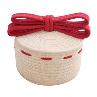 Imagem de MYCENSE Cesta de corda de Natal, cesta tecida à mão, caixa de cosméticos prática, cesta de armazenamento de mesa com laço doce para café, restaurante, fazenda