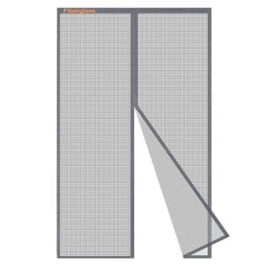 Imagem de Risareyi Tela magnética de fibra de vidro para porta tamanho real 122 x 203 cm, tamanho de abertura de porta 117 x 198 cm, cortina de rede mosquiteira cinza com fecho automático com ímãs resistentes