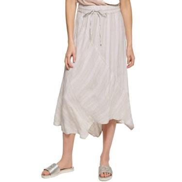 Imagem de DKNY Saias midi femininas listradas com bainha assimétrica, Nat/branco, M