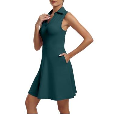 Imagem de FKEEP Vestido feminino de golfe com decote em V com shorts e bolso para treino atlético, 07 verde-azulado, PP
