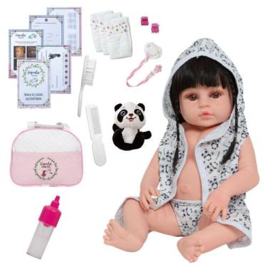 Imagem de Bebê Tipo Reborn Morena 100% Vinil Saída de Banho Panda - Cegonha Rebo