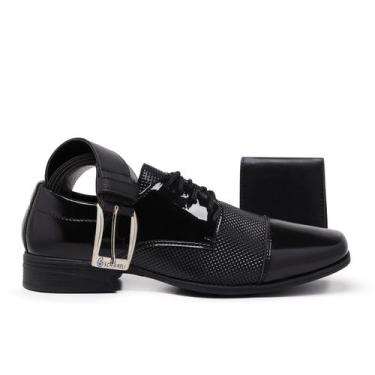 Imagem de Kit Sapato Social Masculino Cinto e Carteira Schiareli, Preto verniz, 