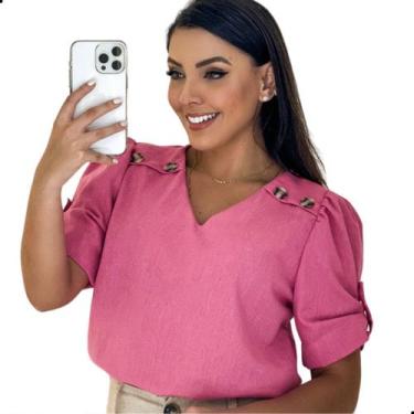 Imagem de Blusa Feminina Evangélica Social Linho Gola V Com Botões - LOOK MODAS 