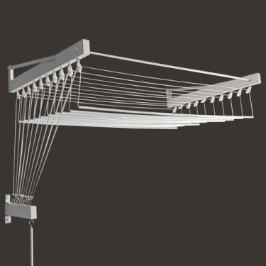 Imagem de Varal Parede Individual 12 Varetas Alumínio 100 Cm Roldanas - Bitenfer