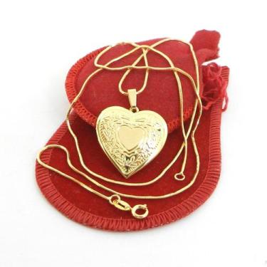 Imagem de Corrente Feminina 50cm 1mm Coração Relicário Folheado Ouro 18k CR103 -