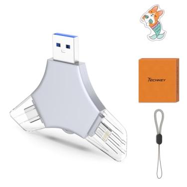 Imagem de Pen Drive USB 3.0 de 64 GB para iPhone, 3 em 1 com memória externa para fotos, pen drives de alta velocidade V6.05 para iPhone/iPad/Android/PC - cinza lamacento