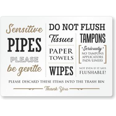Imagem de SmartSign Placa Sensitive Pipes Do Not Flush para Airbnb - 12,7 cm x 17,8 cm, acrílico, fitas adesivas de espuma, preto/dourado/branco