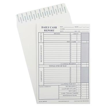 Imagem de Envelopes diários Cashier Depot MR318S para relatório de dinheiro, 15,24 cm x 23 cm, extremidade aberta, descascar e selar, branco premium de 12,7 kg (500)