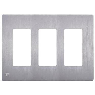 Imagem de ENERLITES Placa de parede decoradora sem parafusos série Elite, capa de tomada segura para crianças, acabamento brilhante, tamanho 3 entradas 12 cm A x 16,5 cm C, termoplástico de policarbonato