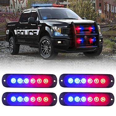 Imagem de Xprite Kit de luzes de polícia estroboscópicas de emergência LED, montagem nivelada, grade de grade de perigo, luz piscante para veículos voluntários, caminhões off-road, carros, SUV, quadriciclos, UTV, motocicleta, 4 peças, vermelho e azul