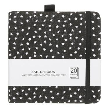 Imagem de PATIKIL Caderno de desenho em aquarela de 12 x 12 cm, 20 folhas 300 g/m2/92 kg, caderno de desenho em aquarela sem ácido, blocos de papel para artistas de capa dura com suporte de caneta, estrela