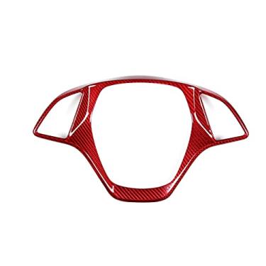 Imagem de Acessórios de acabamento de capa de volante de carro serve para Chevrolet Corvette C7 2014-2019 aparência de fibra de carbono acessórios de volante para Corvette C7, fibra de carbono real, vermelho