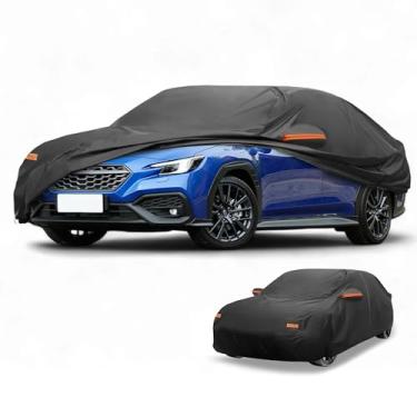 Imagem de Partuto Capa de carro à prova d'água para todos os climas, automotiva, externa, anti-UV, proteção solar e chuva, cobertura externa completa para Subaru WRX Sedan 190T-PU preta com tiras refletoras
