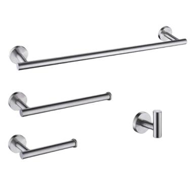 Imagem de Barra de toalha de mão de parede de aço inoxidável escovado, suporte para papel higiênico, ganchos para toalhas, acessórios para cozinha e banheiro, conjunto redondo, escovado, 4 peças