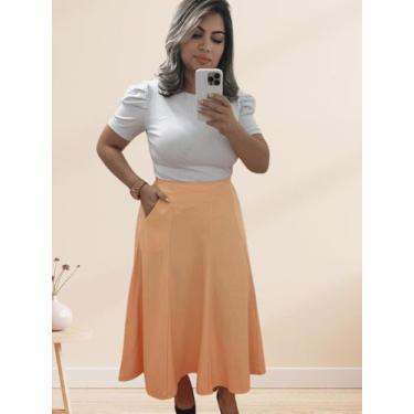 Imagem de Saia Midi Feminina Alfaiataria Evase Sensorial Com Bolso Elegante - CR