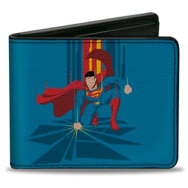 Imagem de Carteira DC Comics, Bifold, Silhueta Superman Down Punch Pose Azul Vermelho Amarelo, Couro Vegano, 4.0" x 3.5", Casual