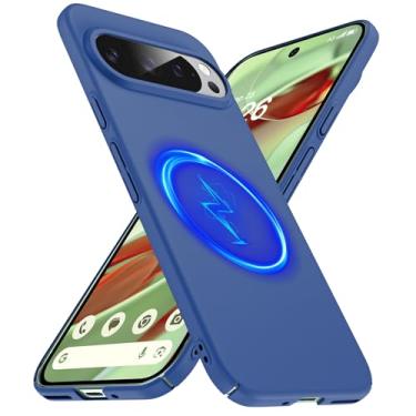 Imagem de GRECAZO Capa magnética fina para Google Pixel 9 Pro/Pixel 9 [compatível com Magsafe] Capa rígida ultrafina leve durável minimalista fosca à prova de choque antiderrapante anel azul