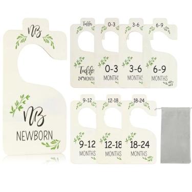 Imagem de Kogcmeetl Divisórias de armário de bebê para organizador de roupas – Conjunto de 8 divisórias de cabide de madeira dupla face para bebês de recém-nascido a criança pequena para decoração de berçário