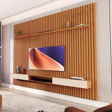 Imagem de Painel Ripado Com Nicho Suspenso Para Tv Até 75 Polegadas 2.2 Nature Off White Versátil Giga Móveis