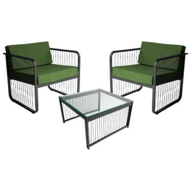 Imagem de Conjunto 2 Poltronas E Mesa Centro Fibra Sintética Santiago Preto-verde