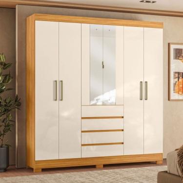Imagem de Guarda-Roupa Casal ópera 6 Portas 4 Gavetas com Espelho Cinamon/Off White - Demóbile