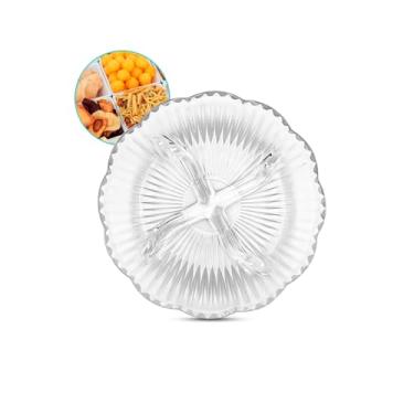 Imagem de Petisqueira de Vidro com 4 Divis�rias, 18,3 cm Texturizada, Resistente frios tabua