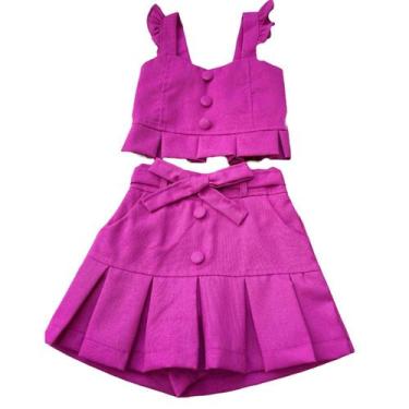 Imagem de conjunto infantil menina em linho short saia e cropped - COMART, Fucsi