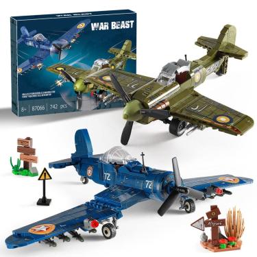 Imagem de Conjunto de construção: avião militar da 2ª Guerra Mundial, US F4U e UK Spitfire com Lego