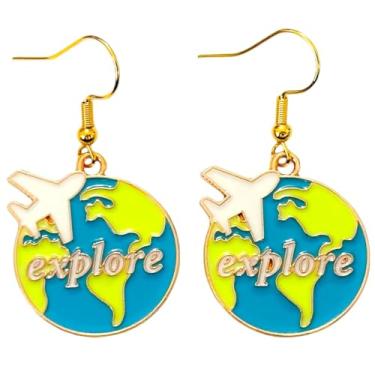 Imagem de Brincos peculiares de esmalte explore o globo mundial, joias engraçadas para declarações de professores, acessórios do Dia da Terra, presentes, Medium, Metal, Sem pedra preciosa