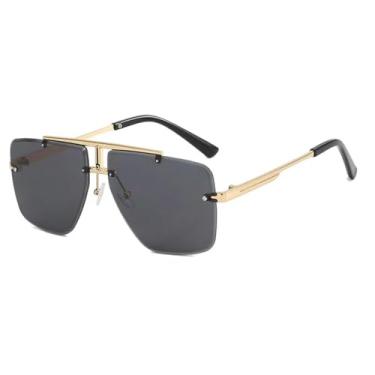 Imagem de Moda Masculina Óculos de Sol Sem Aro para Mulheres Óculos de Armação de Metal de Ponte Dupla Óculos de Condução UV400 Óculos de Grau (Dourado Preto)