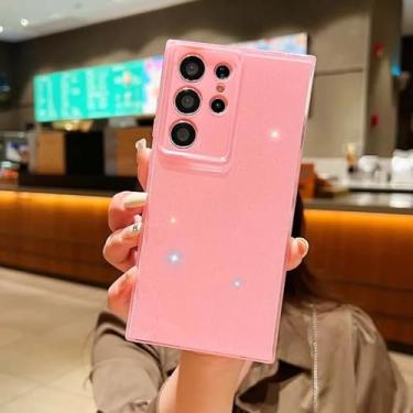 Imagem de HPQWN Para Galaxy S24FE Capa de celular luxuosa com glitter e gelatina Capa traseira de proteção macia (para Galaxy S24FE/rosa)