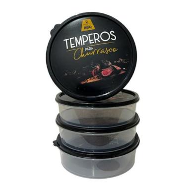 Imagem de Kit 4 Potes Com Tampa Hermética BPA Free Para Seu Churrasco - Pedreira