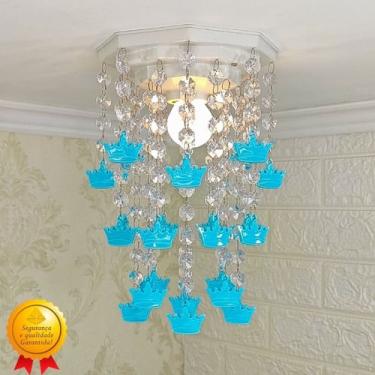 Imagem de Quartinho De Bebê Simples Lustre Infantil Luminária Decoração Quarto de Menino Príncipe - Coroas Azul