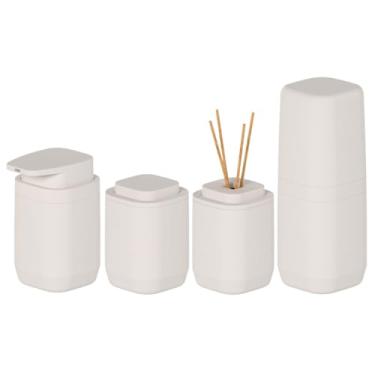 Imagem de Kit Banheiro Luxo Porta Escova De Sabonete Líquido Porta Algodão Cotonete Difusor Ou (Bege)