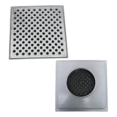 Imagem de Ralo Grelha Alumínio 20x20 Modelo Bolinha com Coletor Cinza e Tela – Ideal para Piscinas