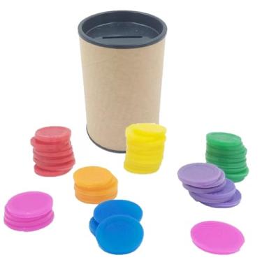 Imagem de Conjunto 6 Cofres 6x10cm + 60 Moedas de Mentira Brinquedo Educativo Kit Prendas Lembrancinhas Mimos Moedinhas (Preto)